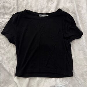 Zara Classic Black Short Sleeve Tee Cropped